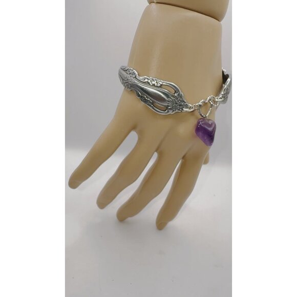 Vintage Spoon Artisan Crafted Bracelet with Amethyst Charm - Picture 9 of 14